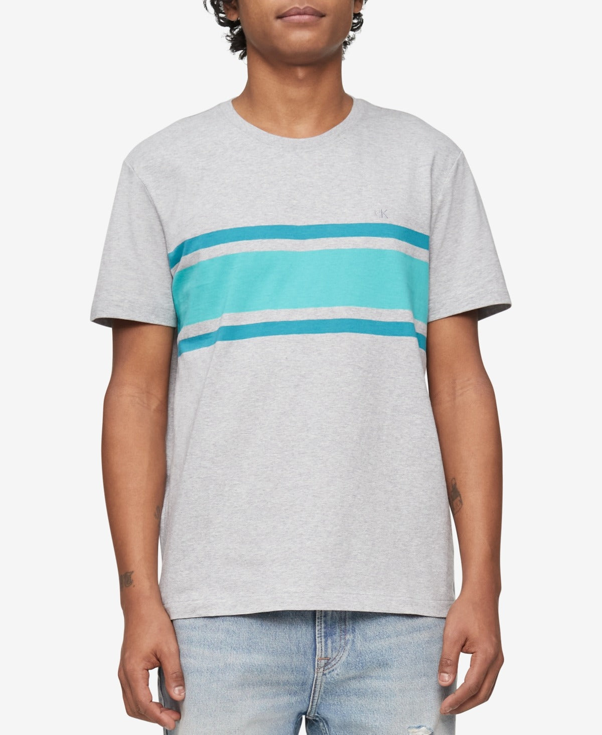 Calvin Klein Men's Chest Stripe T-Shirt 2XL XXL Heroic Grey Heather