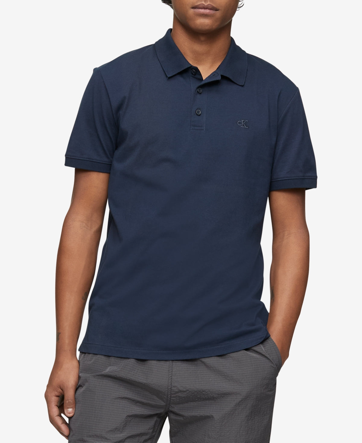 Calvin Klein Mens Monogram Logo Polo Shirt Blue Small