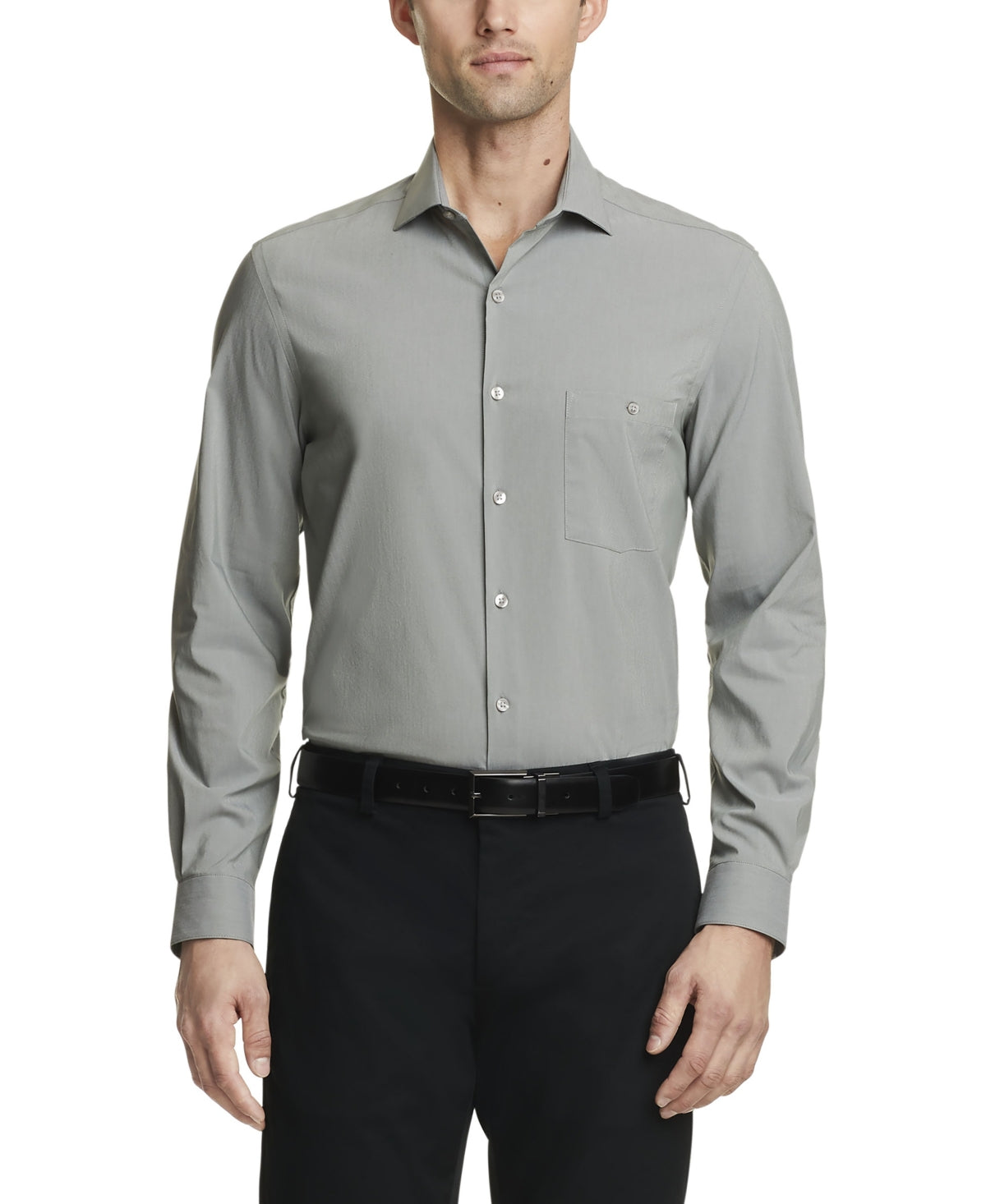 Van Heusen Mens Long Sleeve Button Down Dress Shirt Grey Large