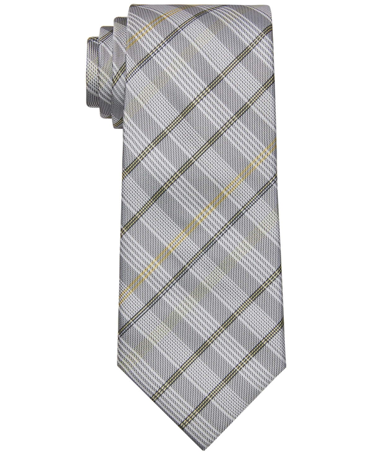 Calvin Klein Men's Chromatic Plaid Tie Yellow Multi Necktie