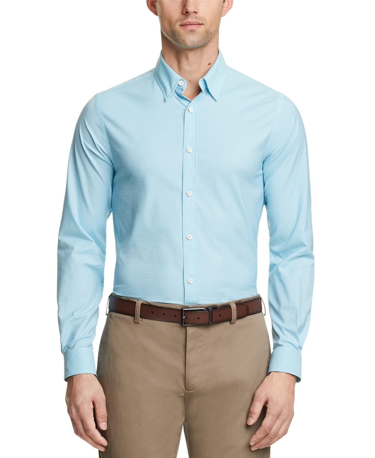 Tommy Hilfiger Men's No Tuck Slim Fit Button Down Dress Shirt Aqua Blue Large