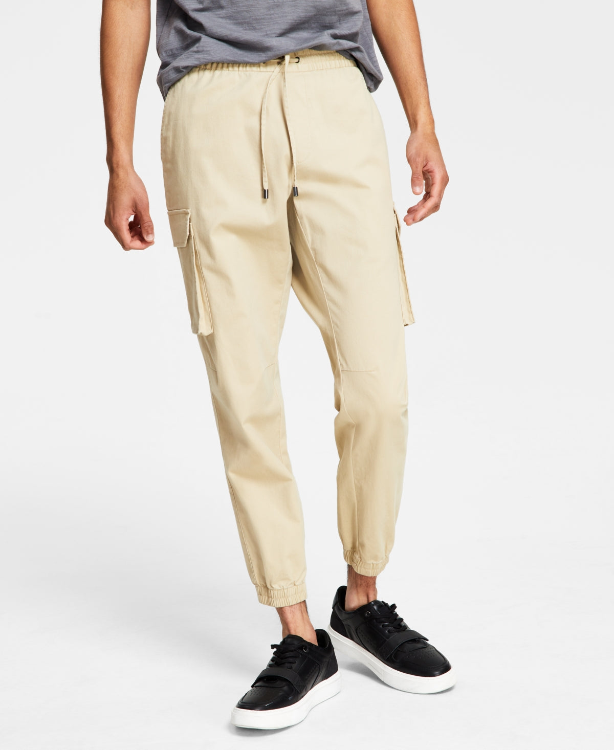 International Concepts Men's Regular fit Twill Cargo Jogger Pants Light Beige Large