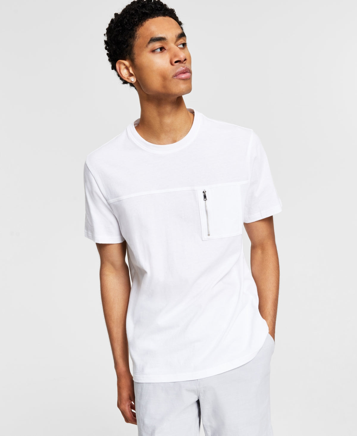 INC International Concepts Mens Zip Pocket T shirt White  XS