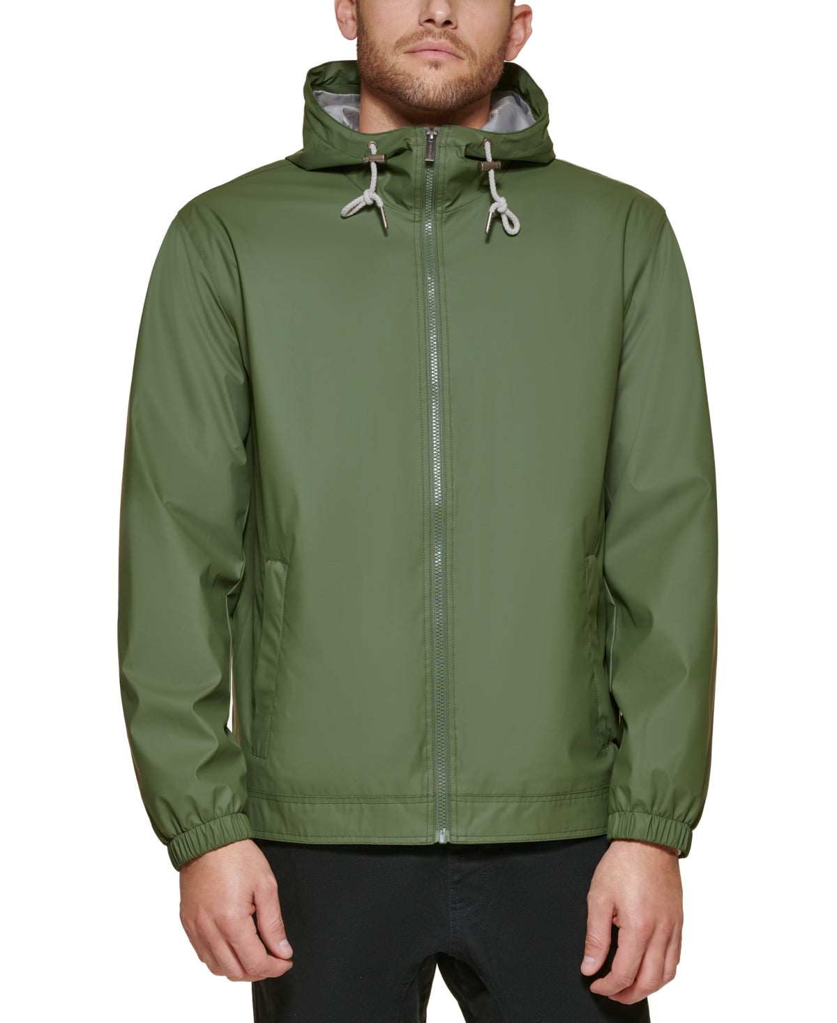 Club Room Men's Rubberized Lightweight Hooded Rain Coat Olive Green Large