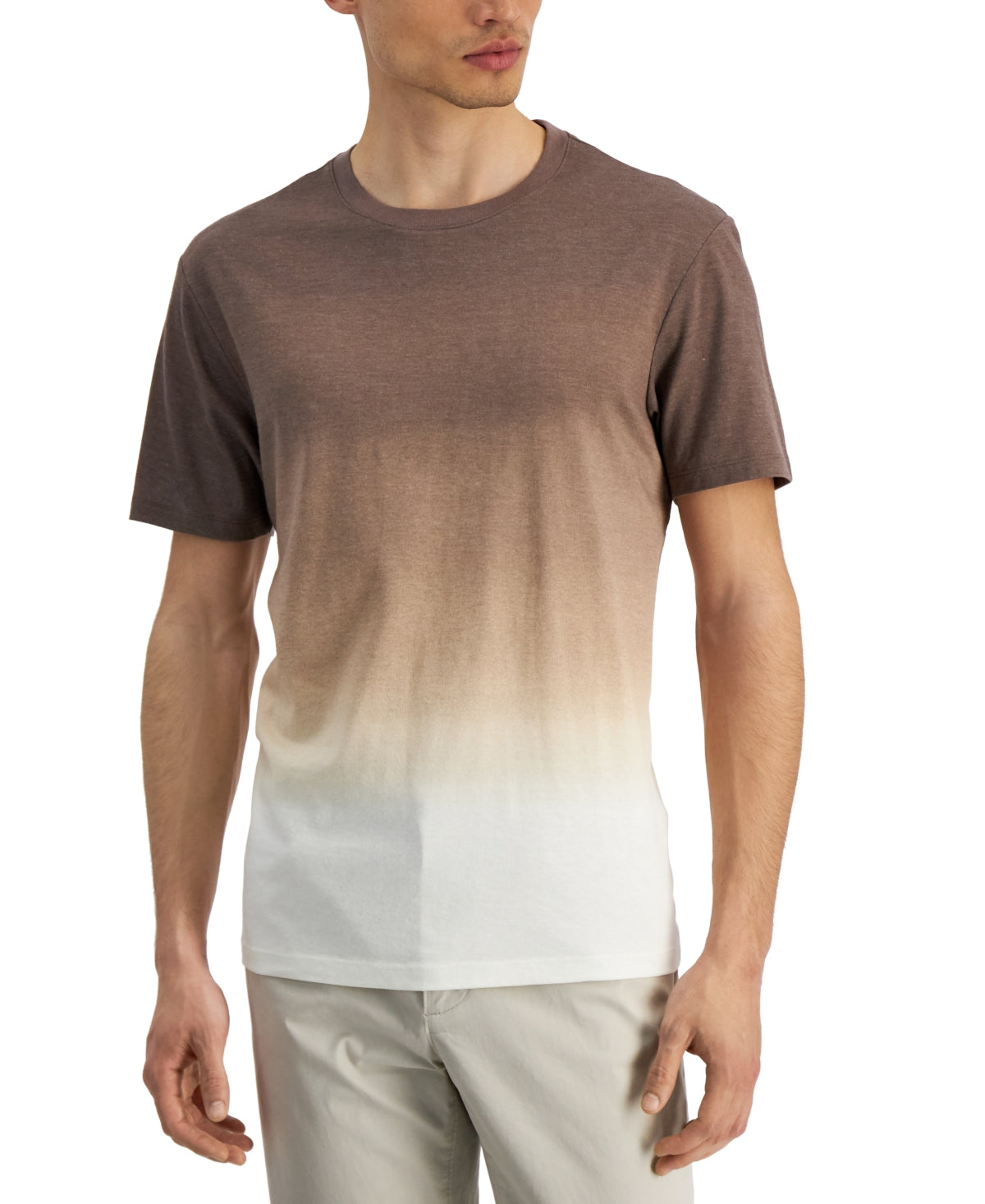 Alfani Mens Ombre-Print Shirt Egret Brown XL