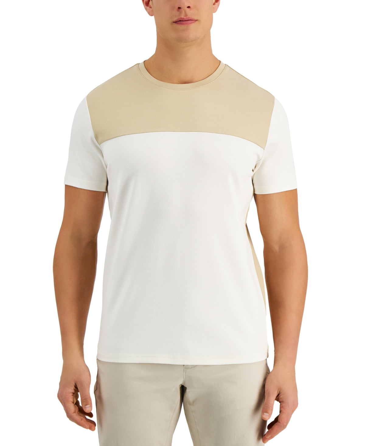 Alfani Men's Color blocked T shirt White Large