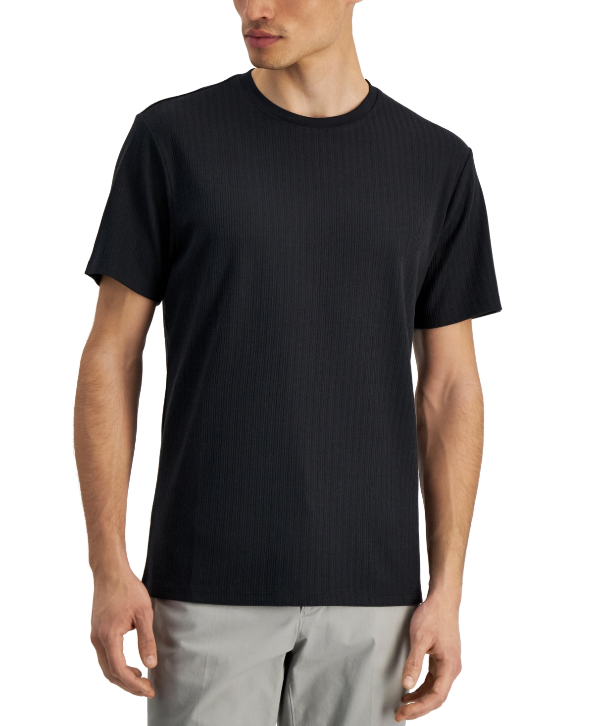 Alfani Mens Drop Needle Short Sleeve T Shirt Limo Black 2XL