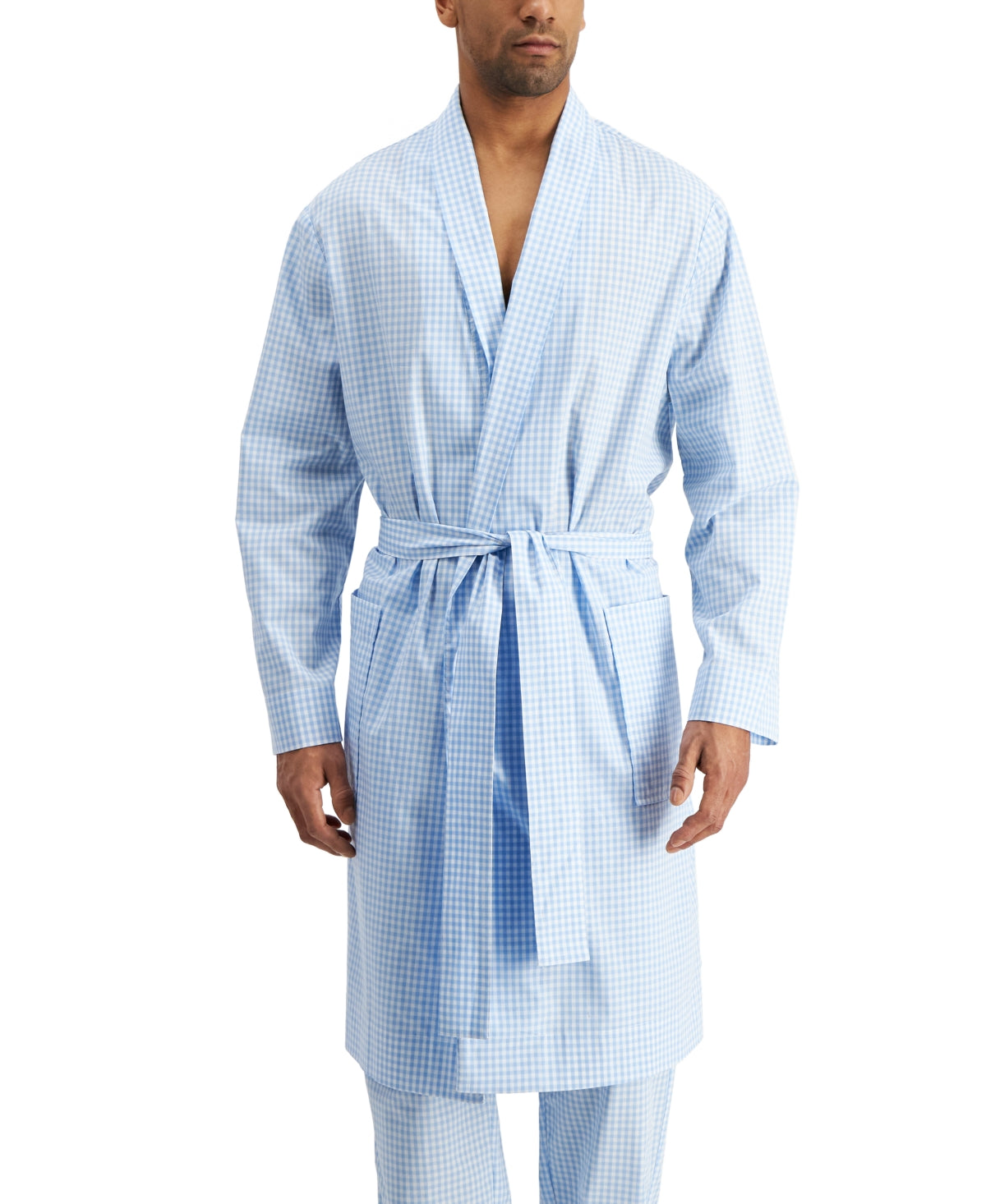 Club Room Men's Ium Gingham Woven Robe  Blue  Dark Blue