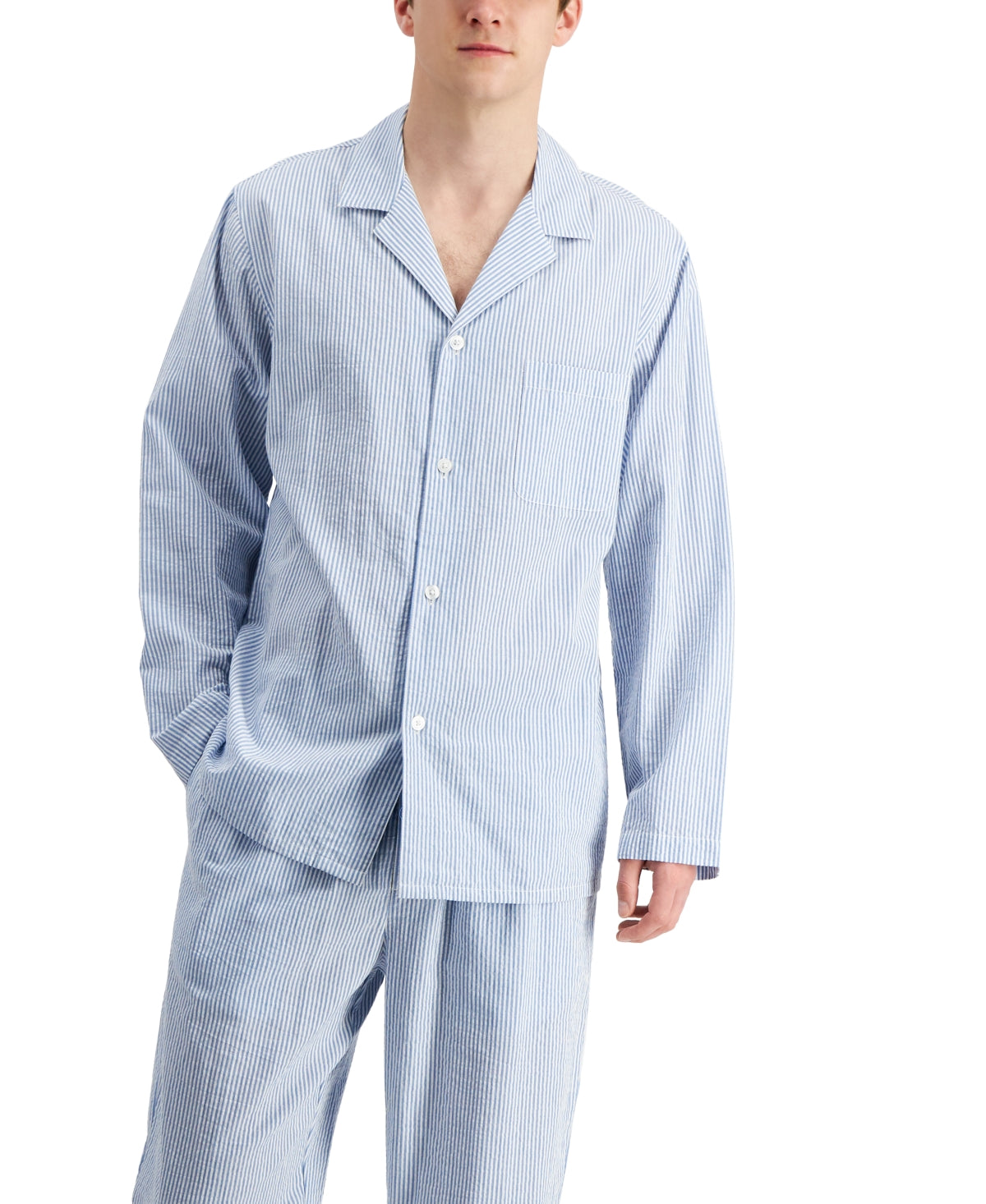 Club Room Men's Seersucker Pajama Top  Blue White  Size Large