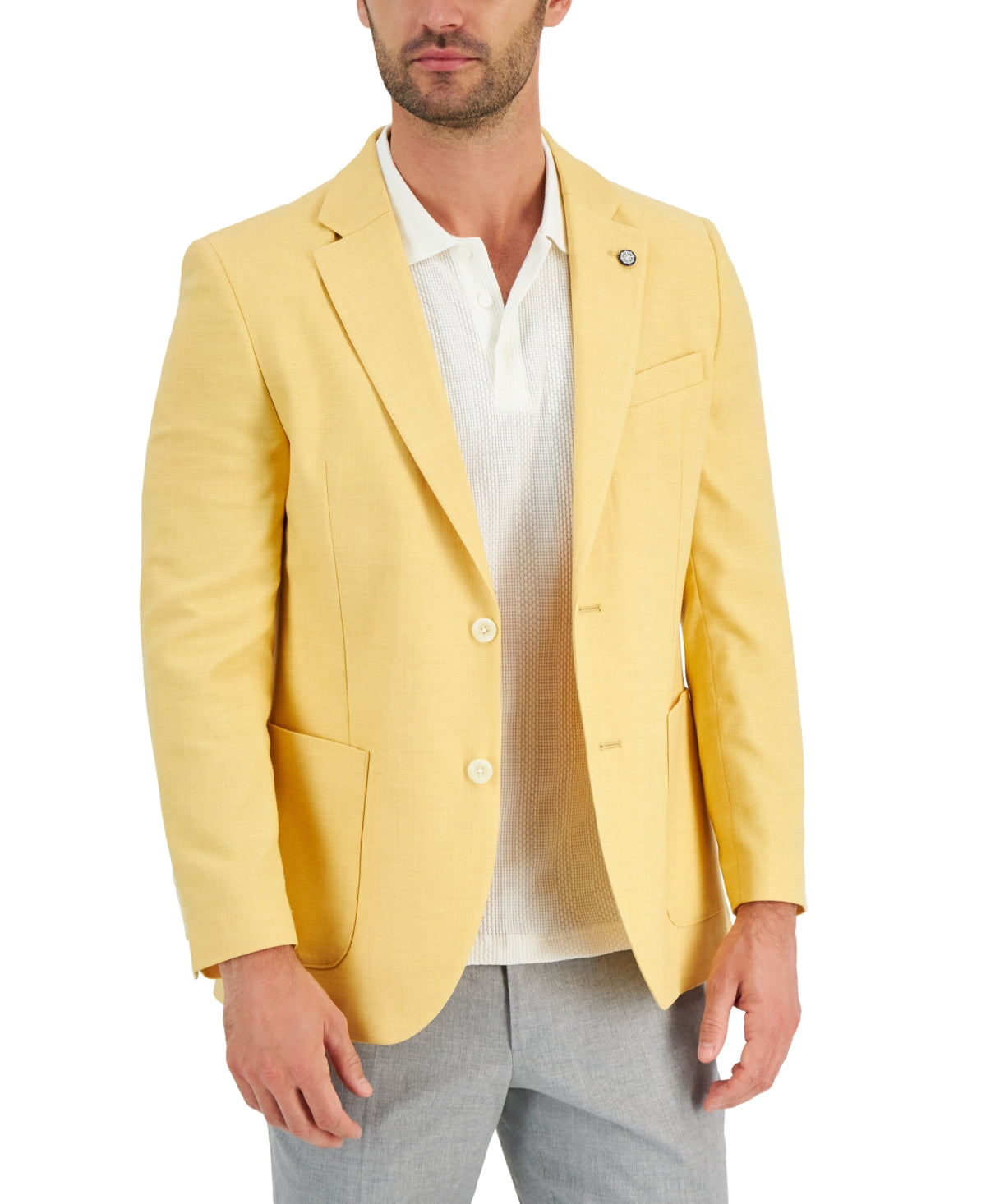 Nautica Mens Modern fit Sport Coat Blazer 44 R Yellow Solid Stretch