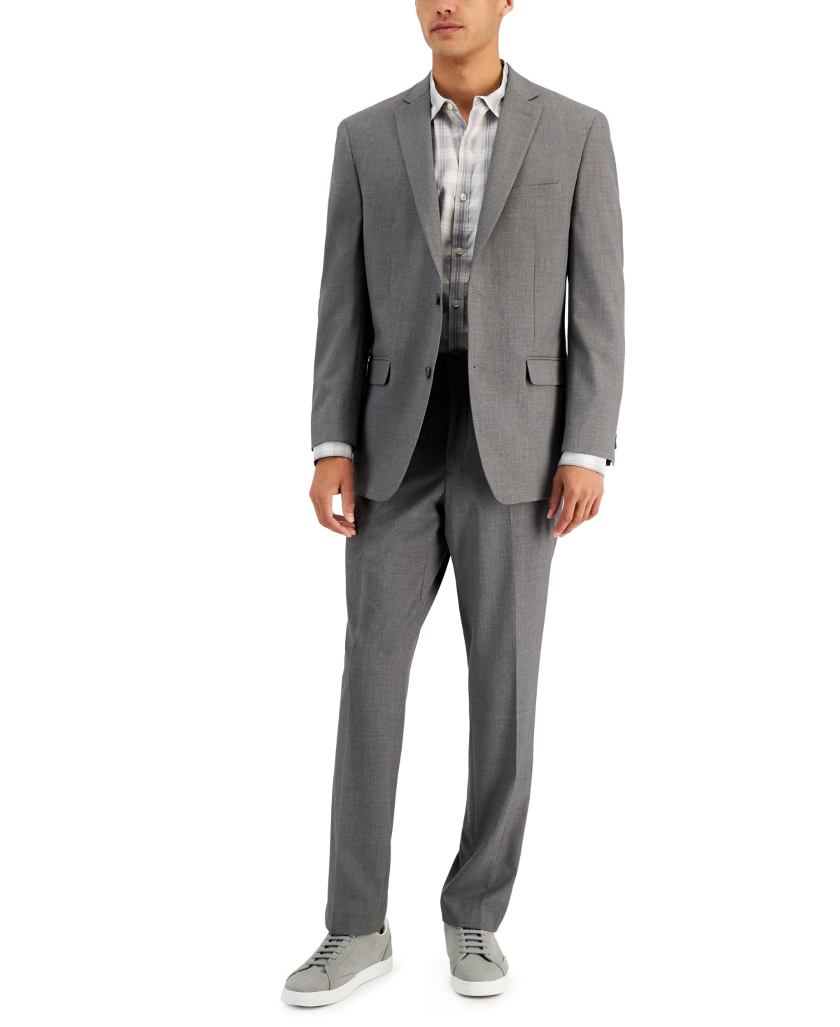 Andrew Marc Mens Slim fit 2 Piece Suit 40 R / 33 Waist Grey Solid Stretch