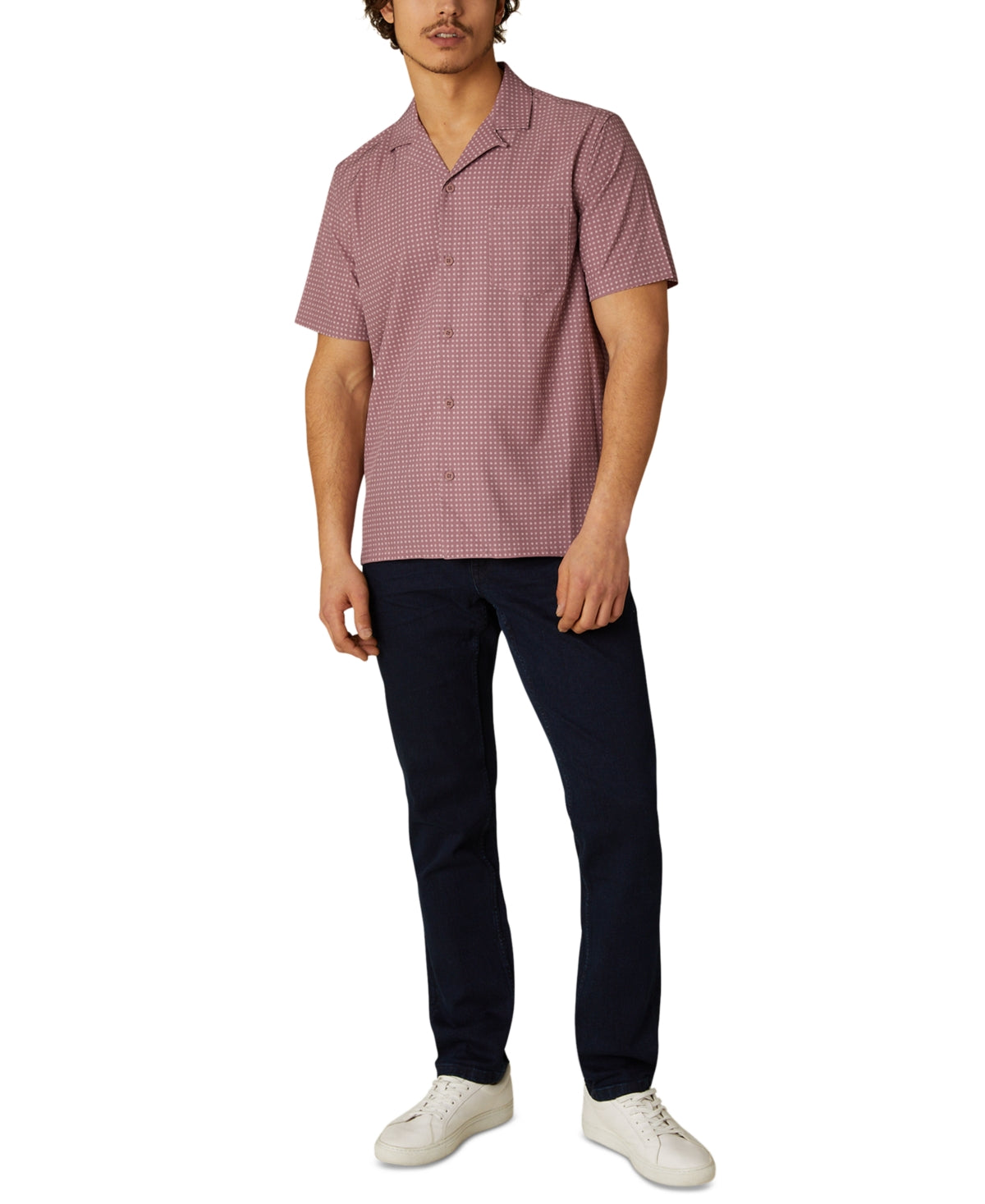 DKNY Men's Geometric-Print Button Down Shirt Mulberry Large