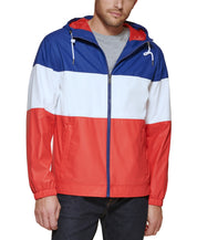 Club Room Men's Rubberized Lightweight Hooded Rain Jacket XL Navy White Red