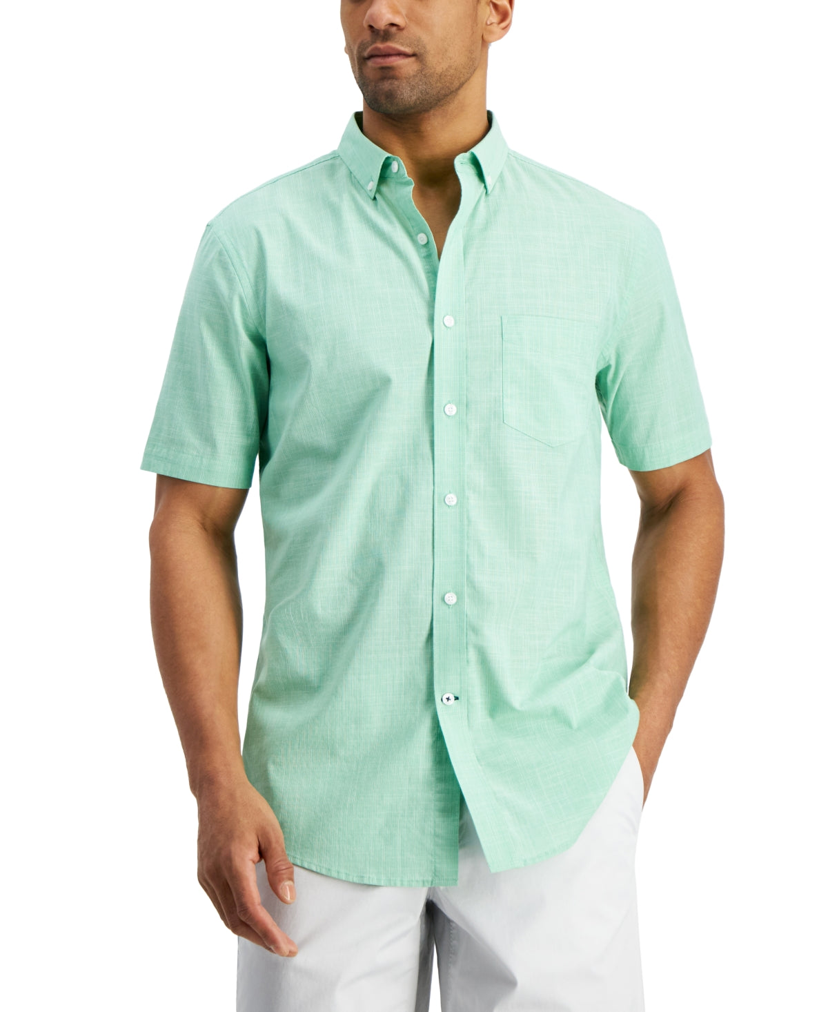 Club Room Men's Classic Fit Short Sleeve Button Down Shirt Fiji Green Large