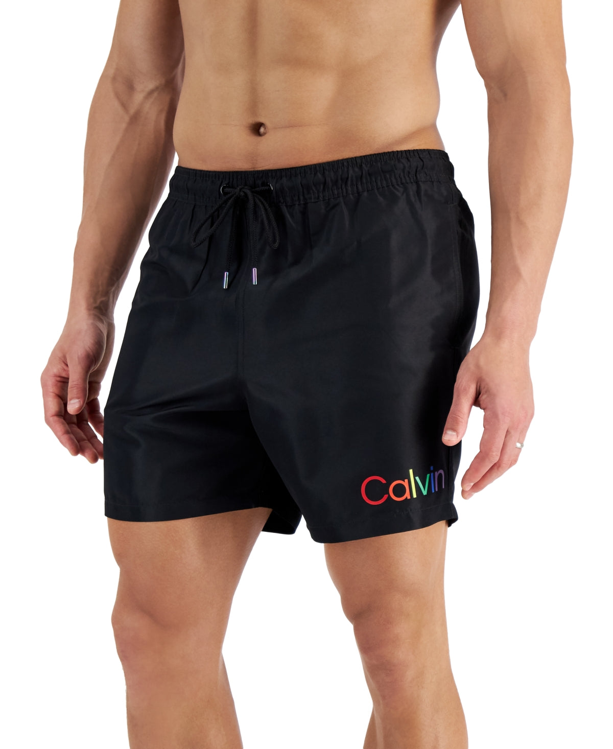 Calvin Klein Men's 5" Rainbow Logo Print Swim Shorts Black Small