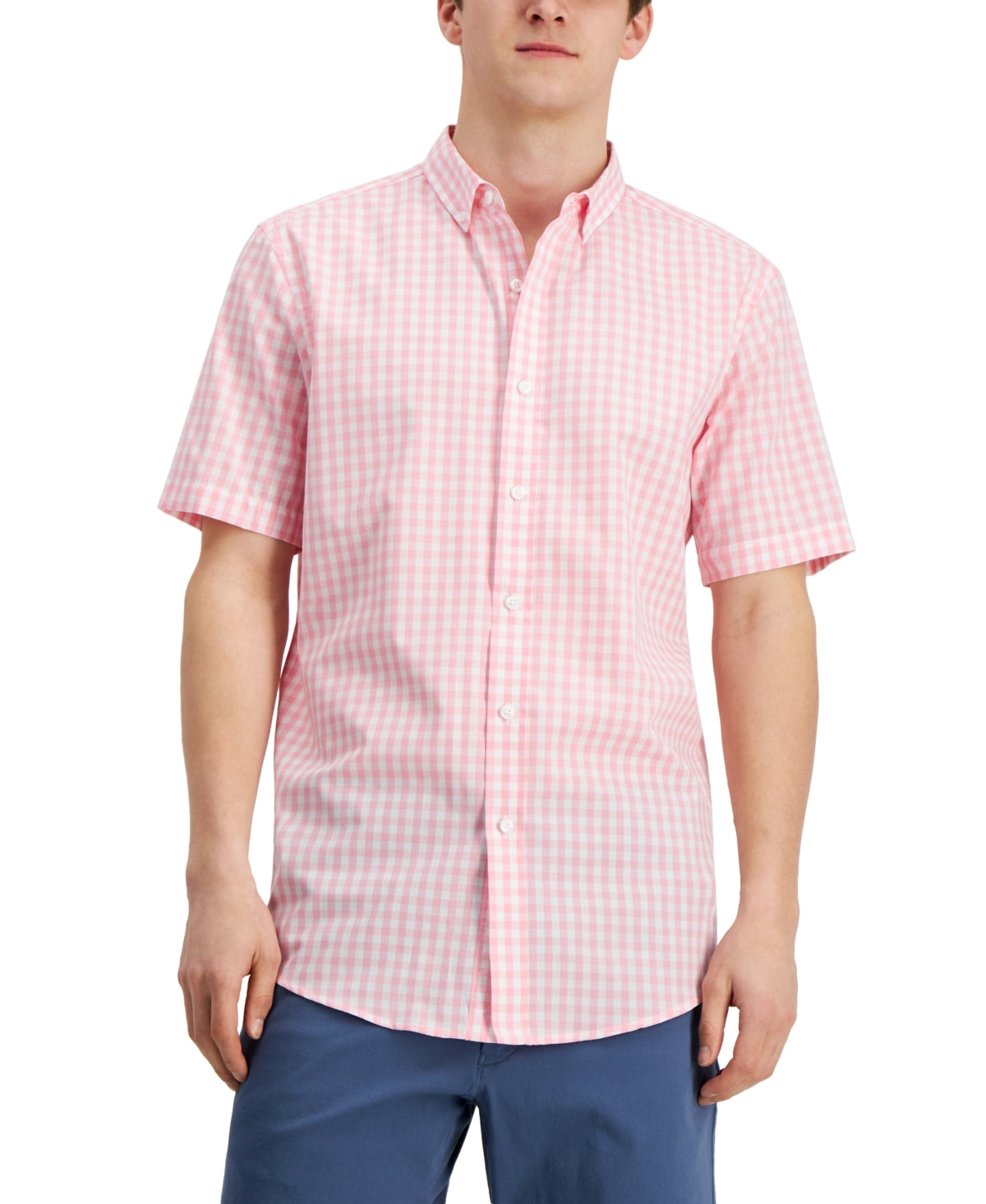 Club Room Men's Short Sleeve Button Down Shirt Pink Small