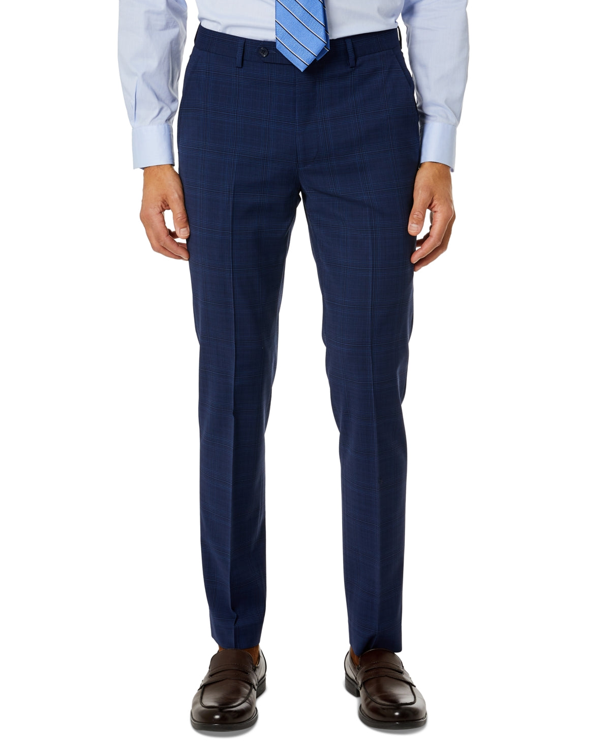 Bar III Mens Skinny Fit Stretch Pants Blue Plaid 32 x 32