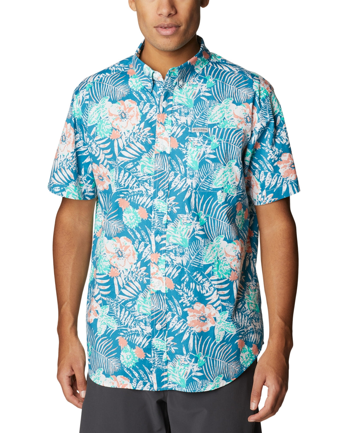Columbia Mens Rapid Rivers Printed Button Down Shirt Green XL
