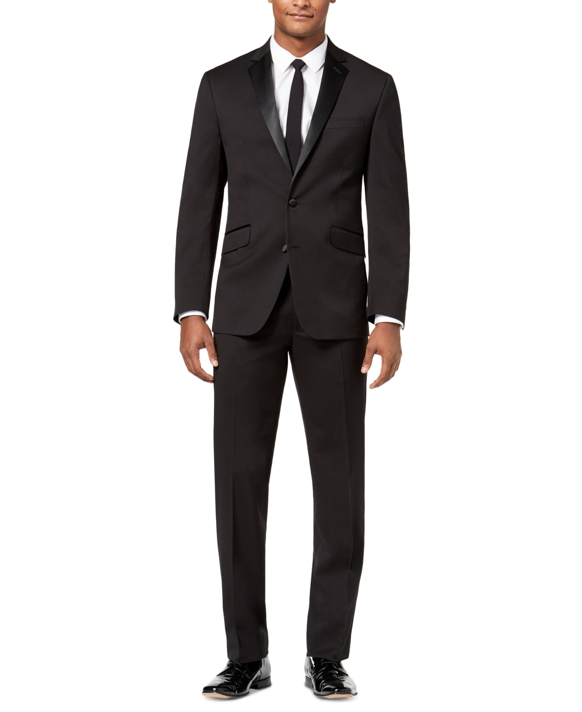 Kenneth Cole Mens Slim fit 2 Piece Tuxedo Suit 42 R / 35 Waist Black Solid