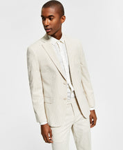 Alfani Men's Slim Fit Seersucker Suit Jacket Striped Tan Cream 36R