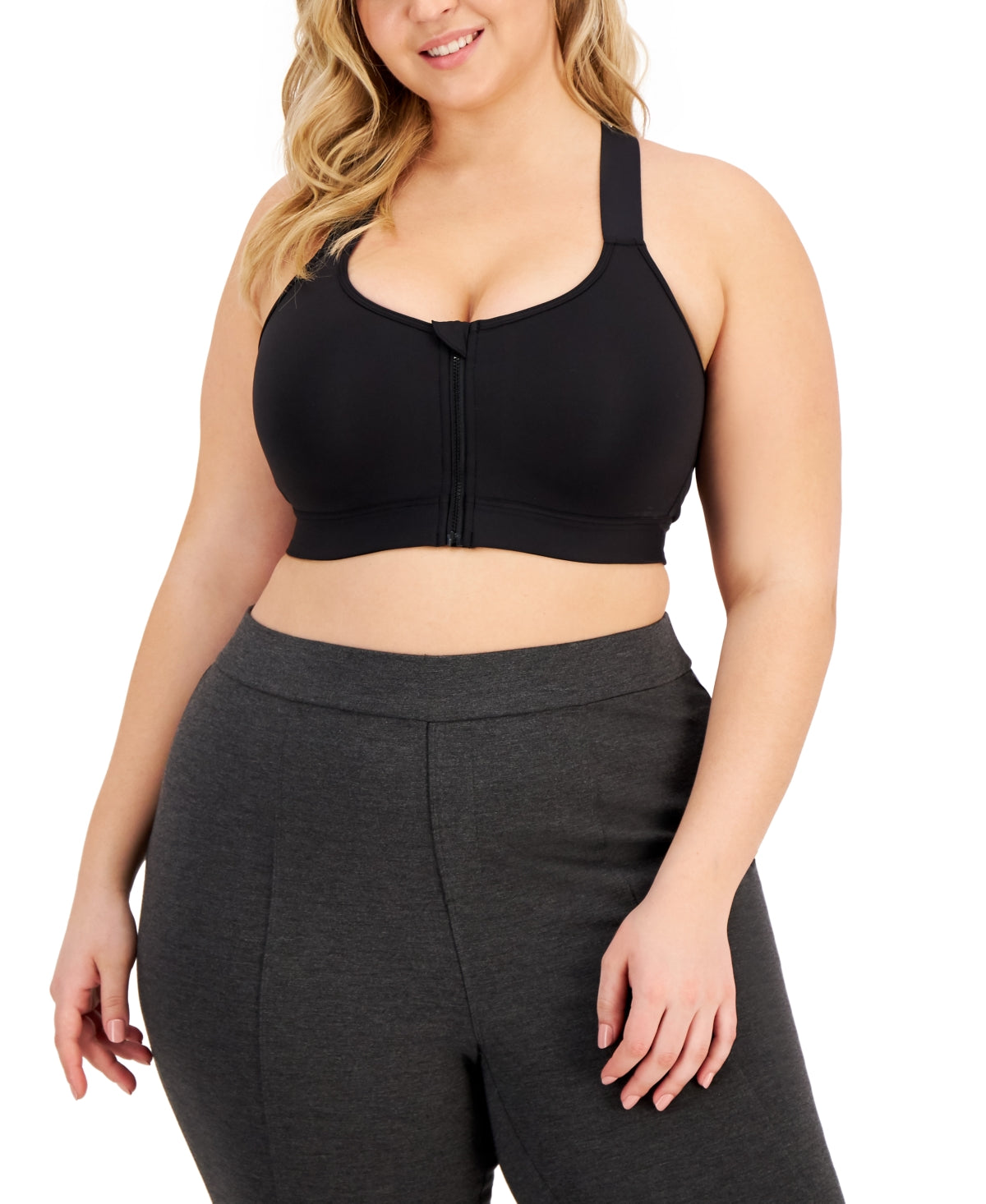ID Ideology Womens Plus Size High-Impact Zip-Front Sports Bra Black 2XL