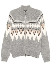Peserico Mens Intarsia knit Cardigan Full Zip Sweater EU 50 US 40 Grey
