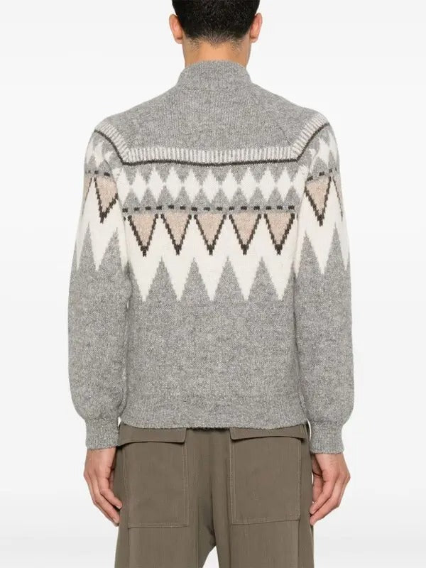 Peserico Mens Intarsia knit Cardigan Full Zip Sweater EU 50 US 40 Grey