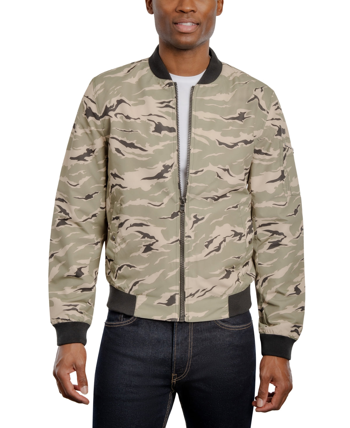 Michael Kors Mens Bomber Jacket Khaki Tiger Beige Camo Large