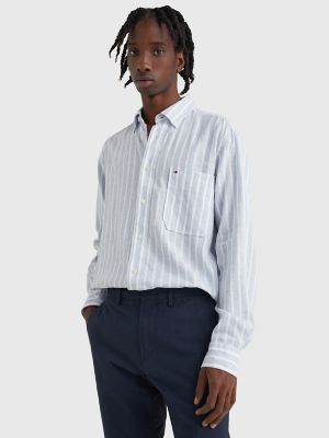 Tommy Hilfiger Mens Casual Daybreak Blue White Button Down Shirt Large