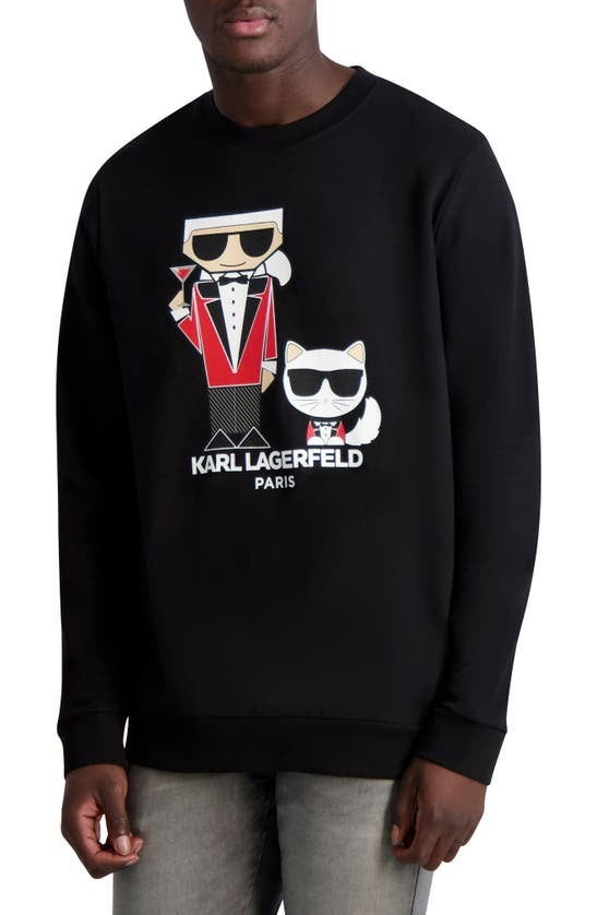Karl Lagerfeld Paris Men's Cocktail & Cat Logo Print Cotton Sweatshirt XXL Black