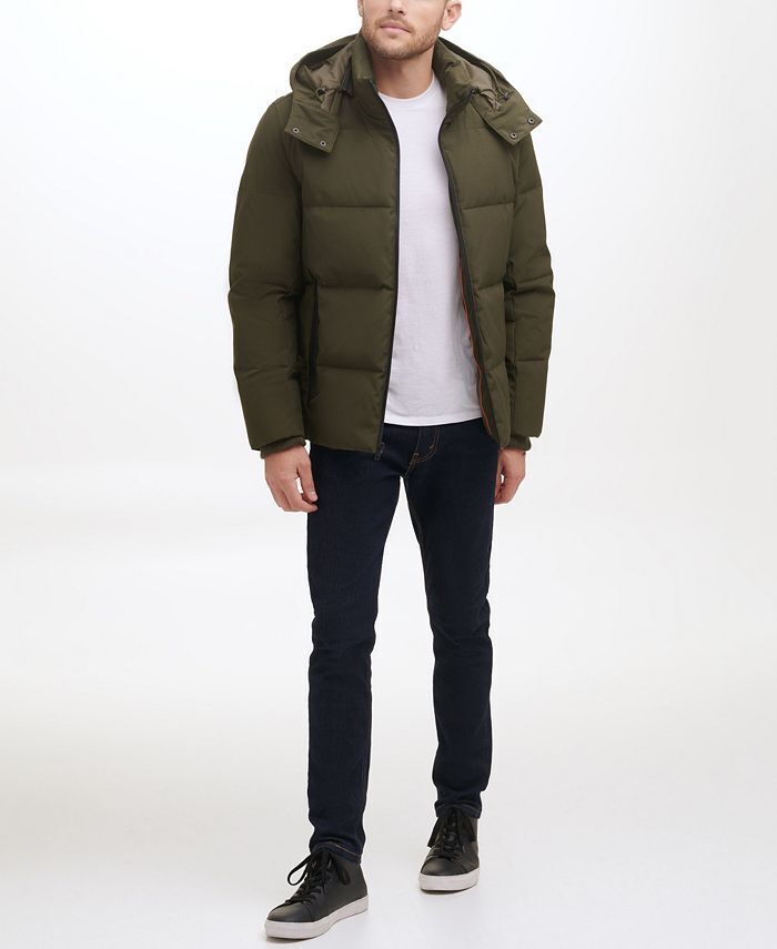 COLE HAAN Men's Dry Hand Down with Detachable Hood Coat Medium Olive Green
