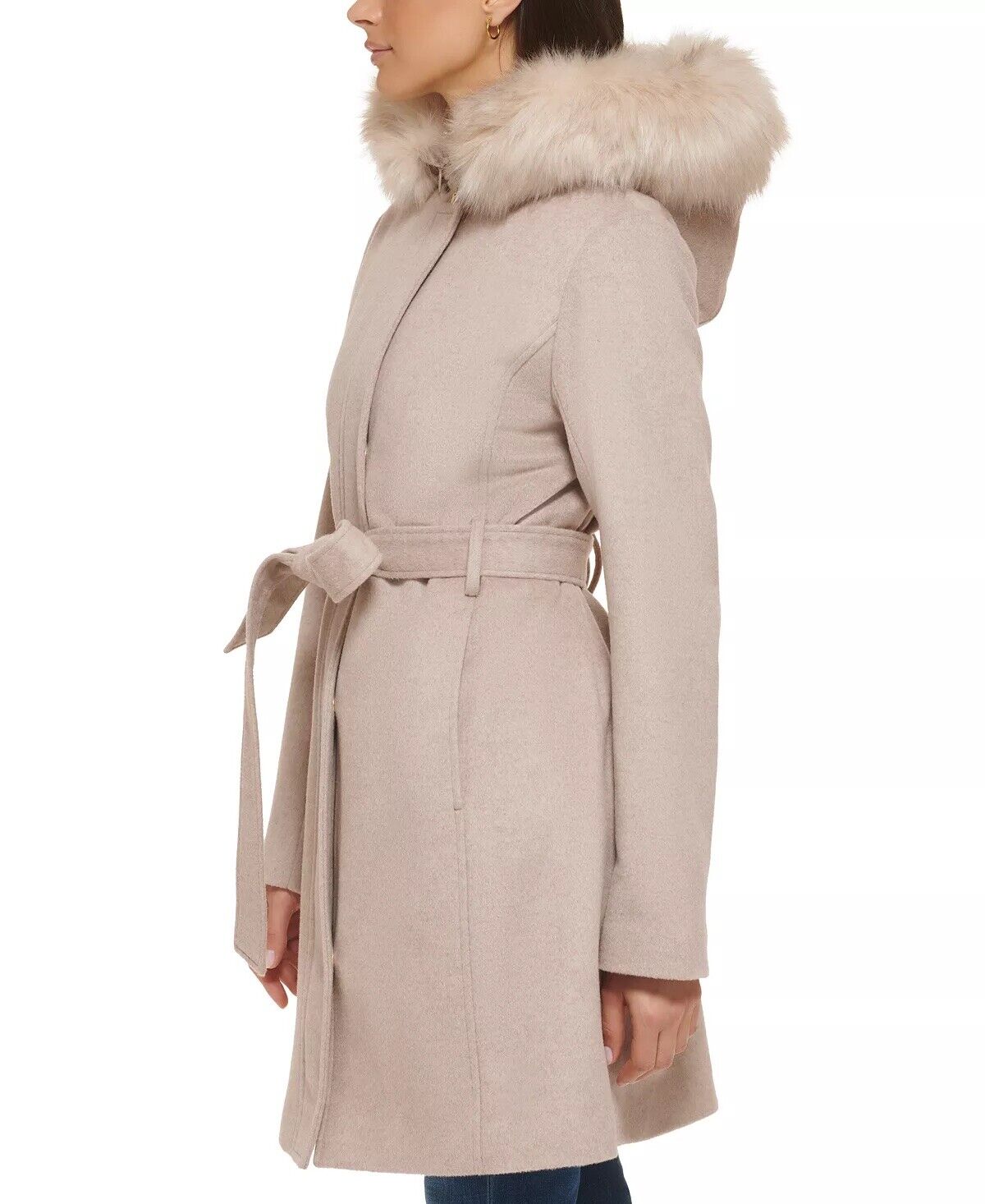 Cole Haan Women's Belted Coat Beige Bone Size 12 NO HOOD