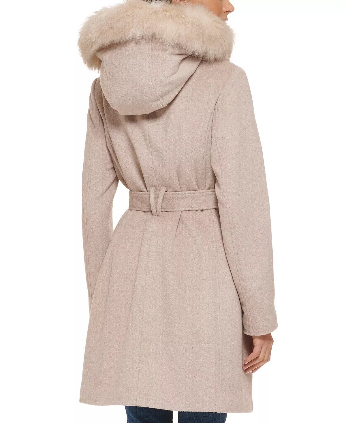 Cole Haan Women's Belted Coat Beige Bone Size 12 NO HOOD