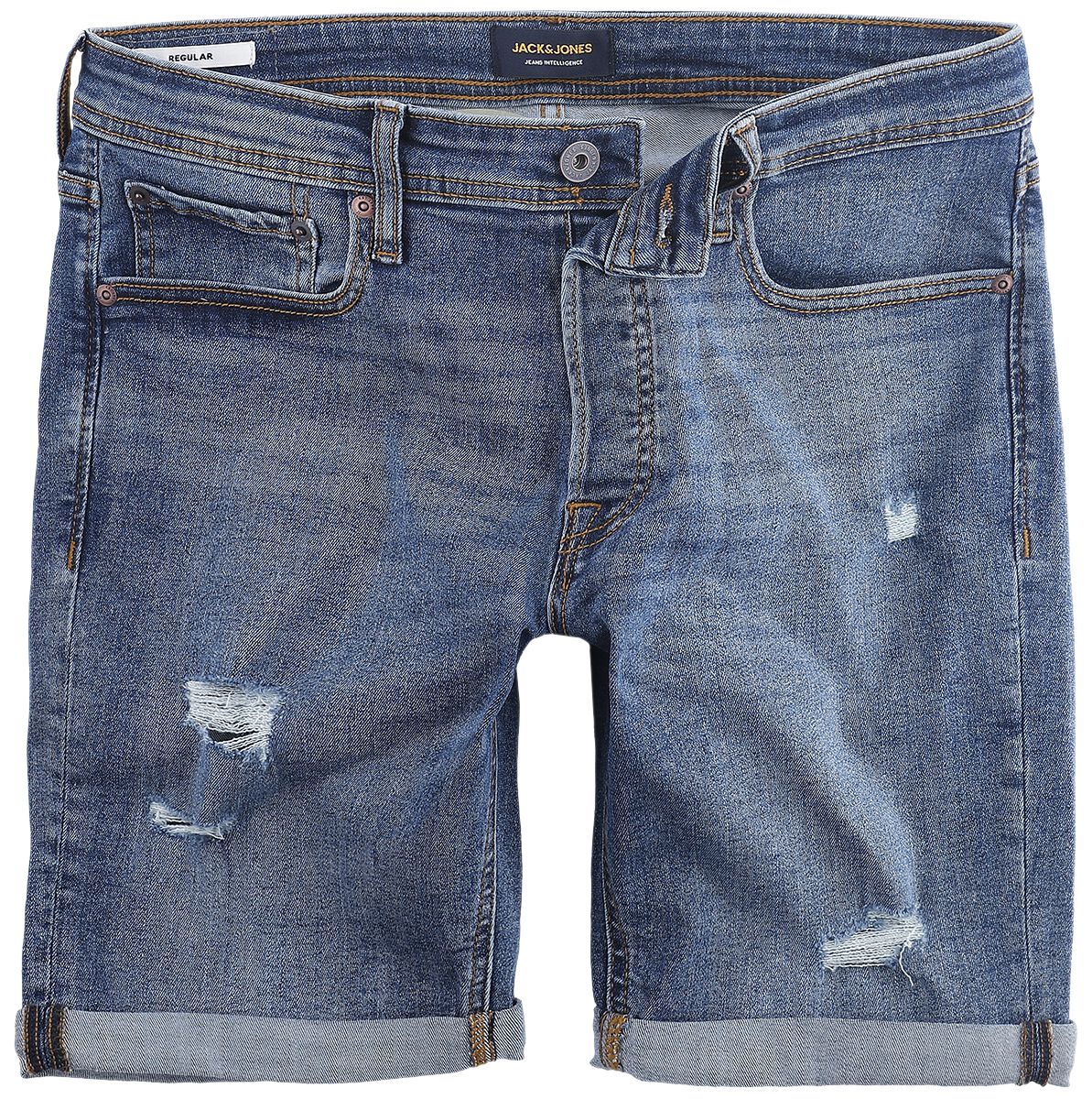 Jack & Jones Mens Rick Distressed Denim Shorts  Blue XL