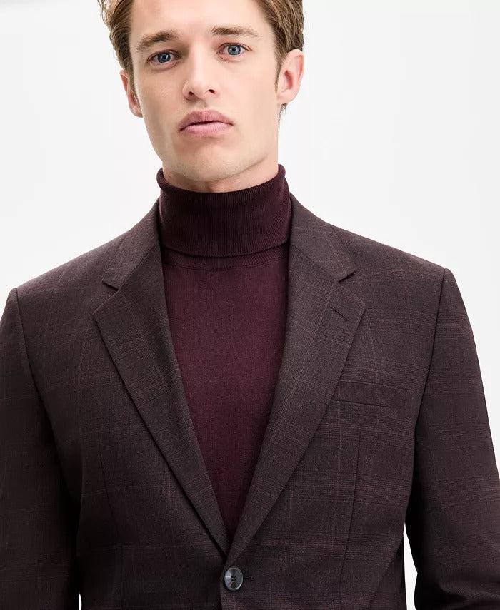 Hugo Boss Mens Modern fit Suit Jacket Blazer 44 R Burgundy Red Plaid
