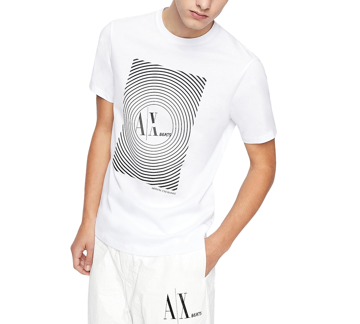 AX Armani Exchange Mens Beats Record Spin Logo T Shirt White XL