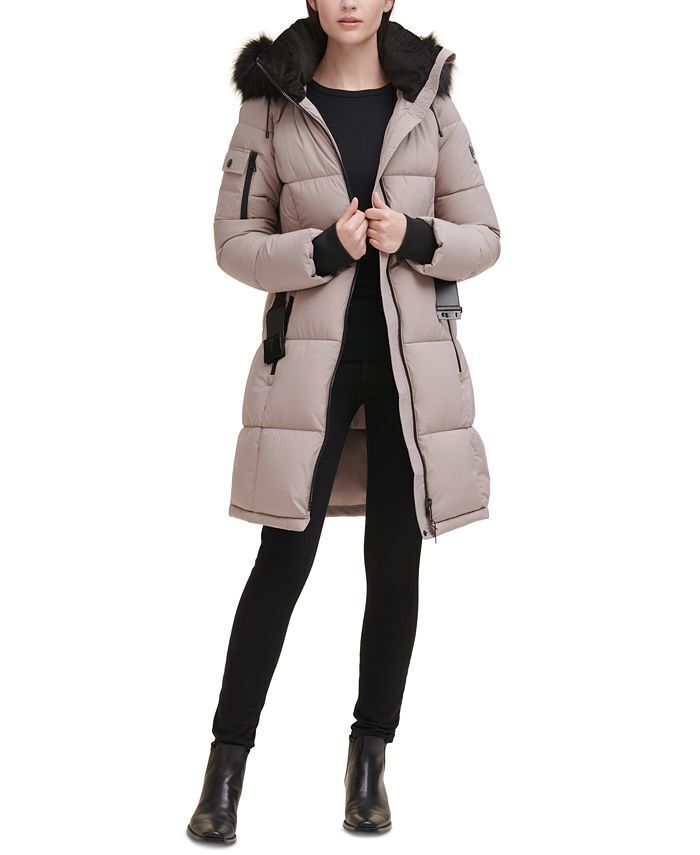 DKNY Belted Puffer Coat 1X Thistle Beige Womens NO HOOD