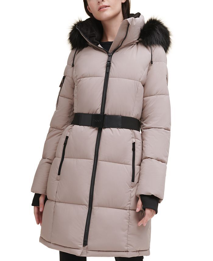 DKNY Belted Puffer Coat 1X Thistle Beige Womens NO HOOD
