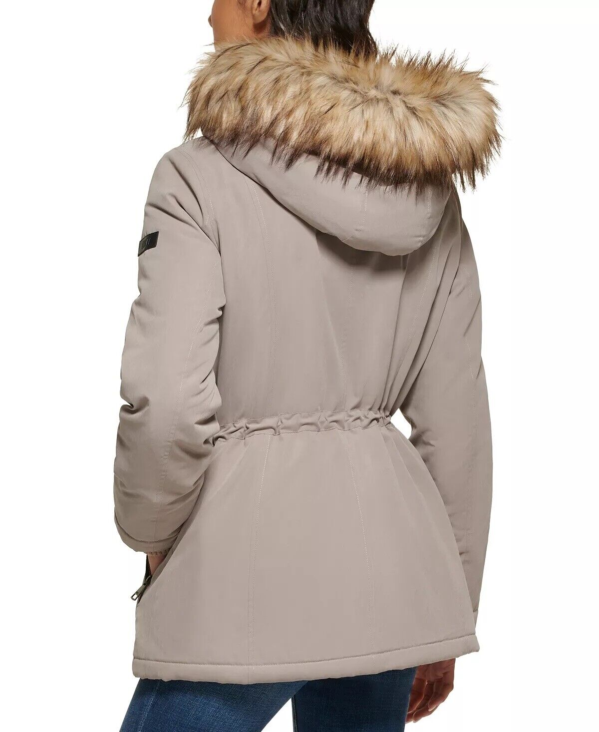 DKNY Women's Faux-Fur-Trim Hooded Anorak Thistle Size XXS