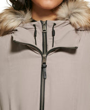 DKNY Women's Faux-Fur-Trim Hooded Anorak Thistle Size XXS