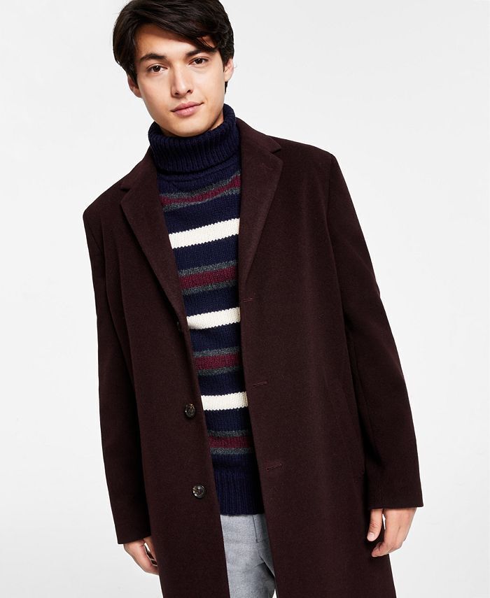 Tommy Hilfiger Mens Modern Fit Overcoat Coat 40 R Black Solid Wool
