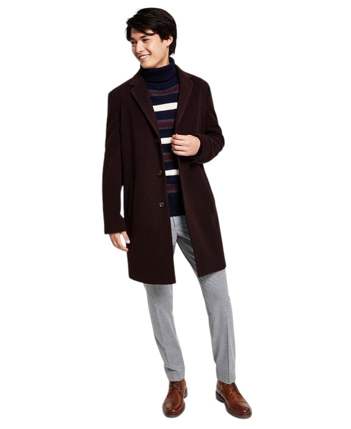 Tommy Hilfiger Mens Modern Fit Overcoat Coat 40 R Black Solid Wool
