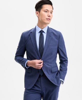 Hugo Boss Mens Modern fit Suit Jacket Blazer 40 R Mid Blue Plaid Stretch