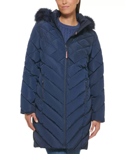 TOMMY HILFIGER Women's Puffer Coat XS Extra Small Navy Blue