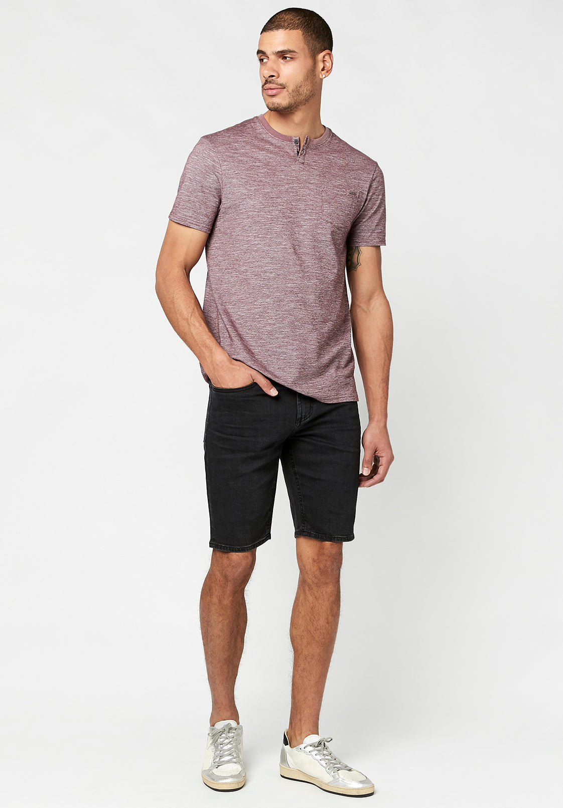 Buffalo David Bitton Mens Slub Kique T shirt Plum Small