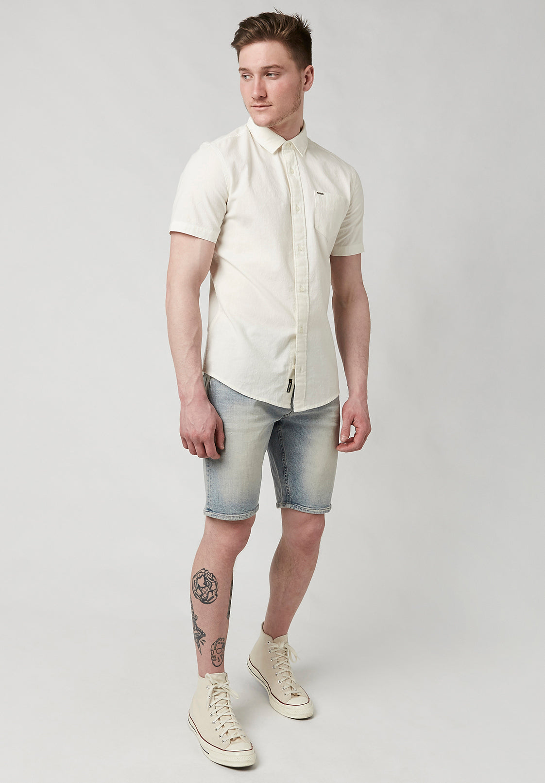 Buffalo Mens Short sleeve Fitted Shirt White Medium