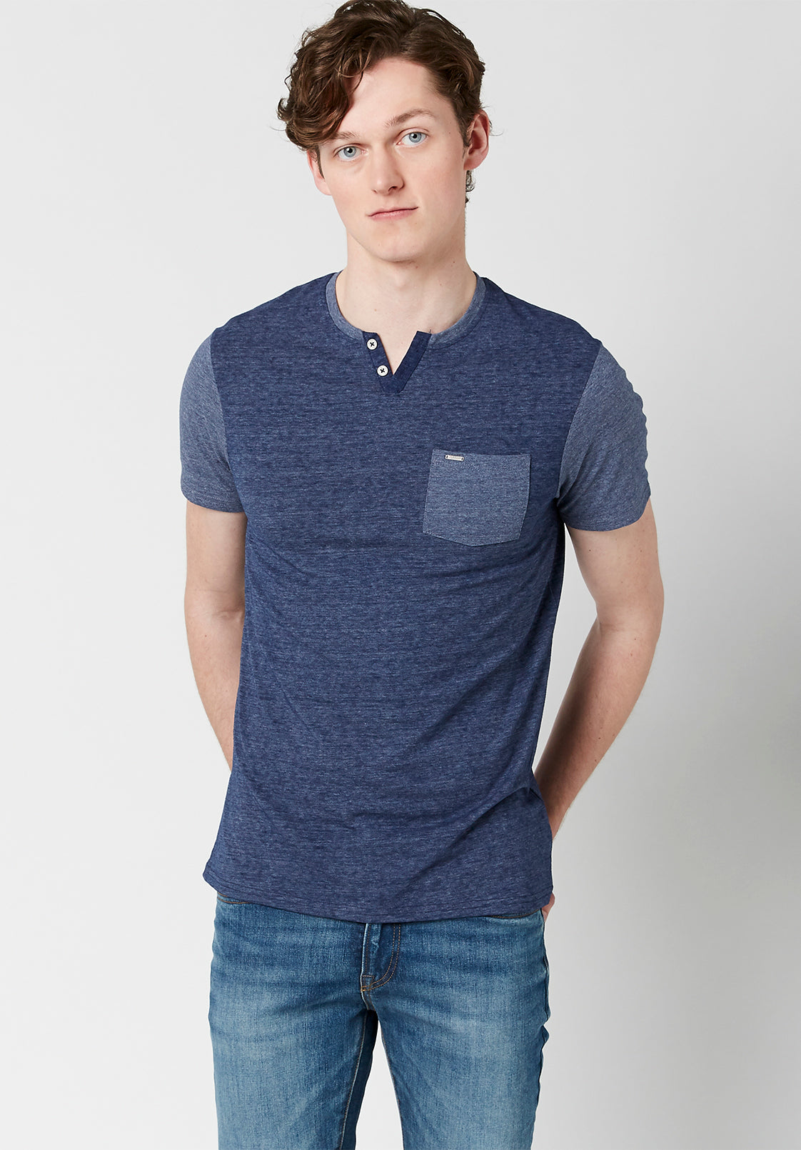 Buffalo David Bitton Mens Tonal Trim Kaddy Henley T shirt Blue 2XL