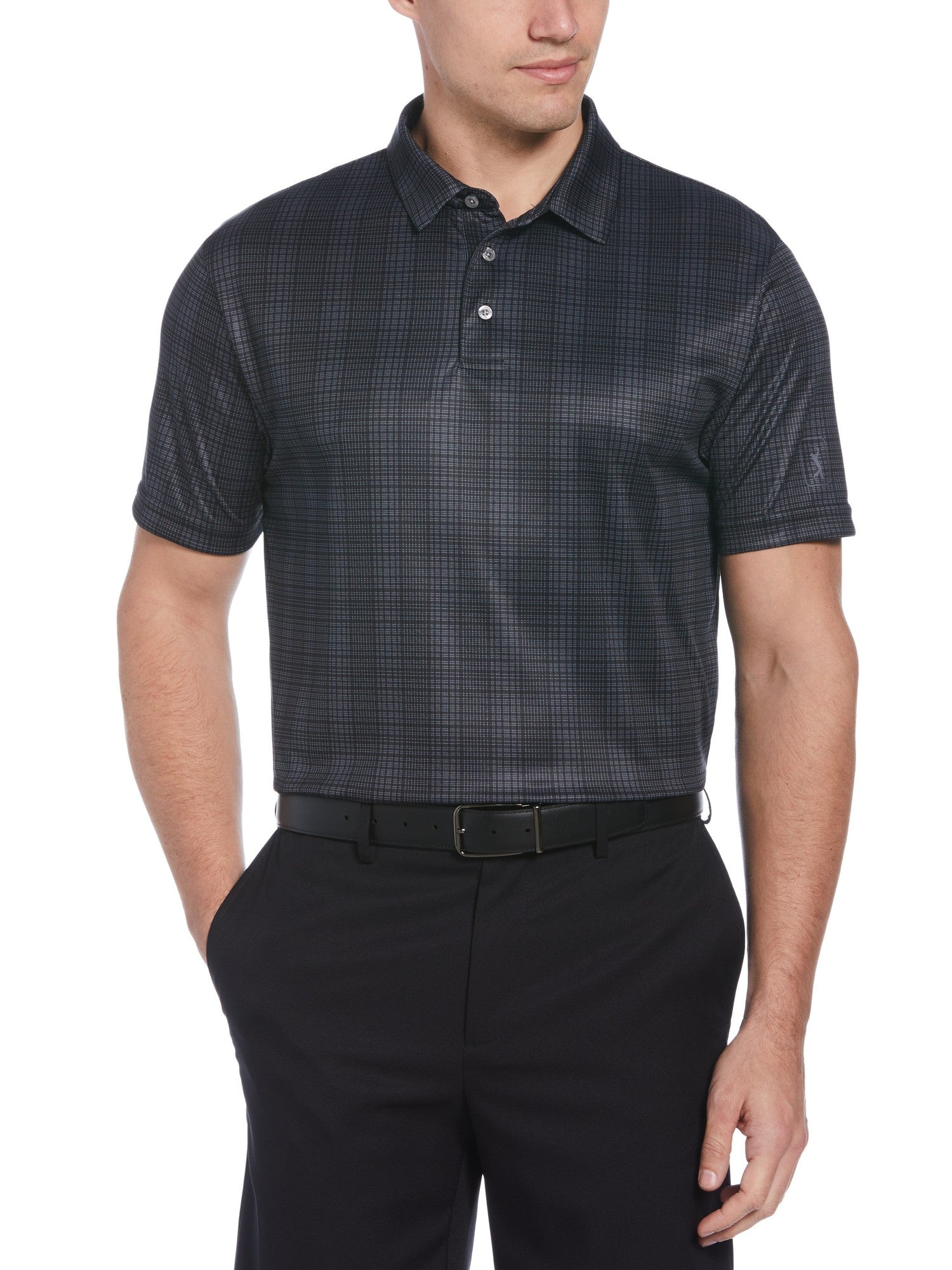 Pga Tour Mens Plaid Golf Polo Shirt Black Small