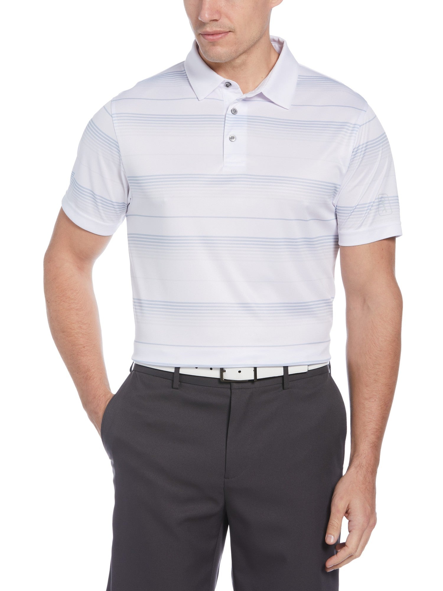 Pga Tour Men's Ombre Stripe Performance Golf Polo Shirt White  Small