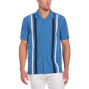 Cubavera Men's Camp Collar Retro Panel Short Sleeve Shirt in Federal Blue Small